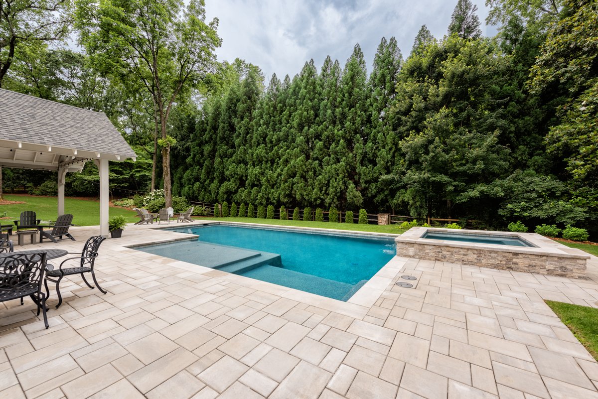 Poolside pavilion and raised stone spa, Atlanta GA