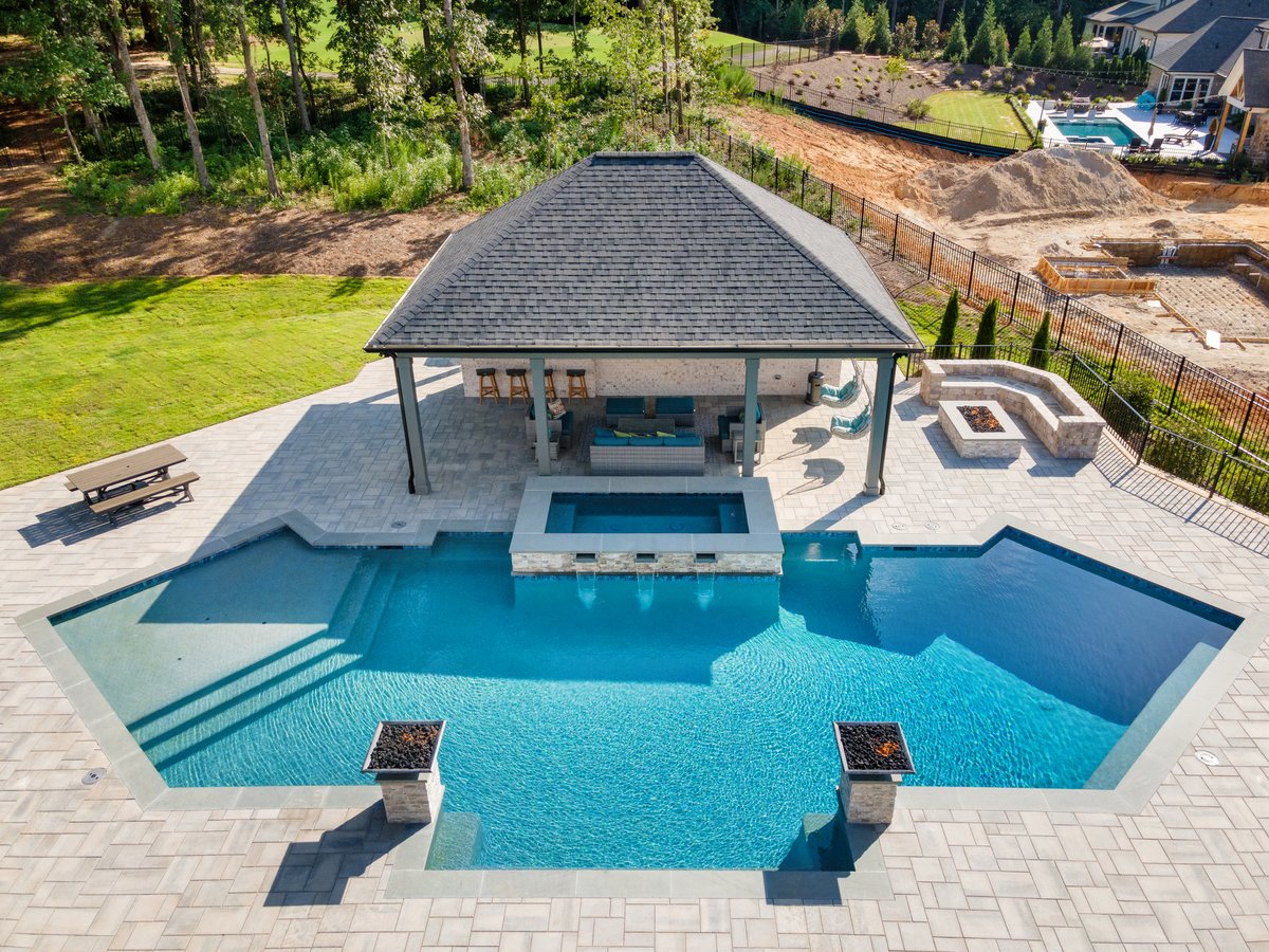 Custom pool and covered outdoor living pavilion, Braselton GA