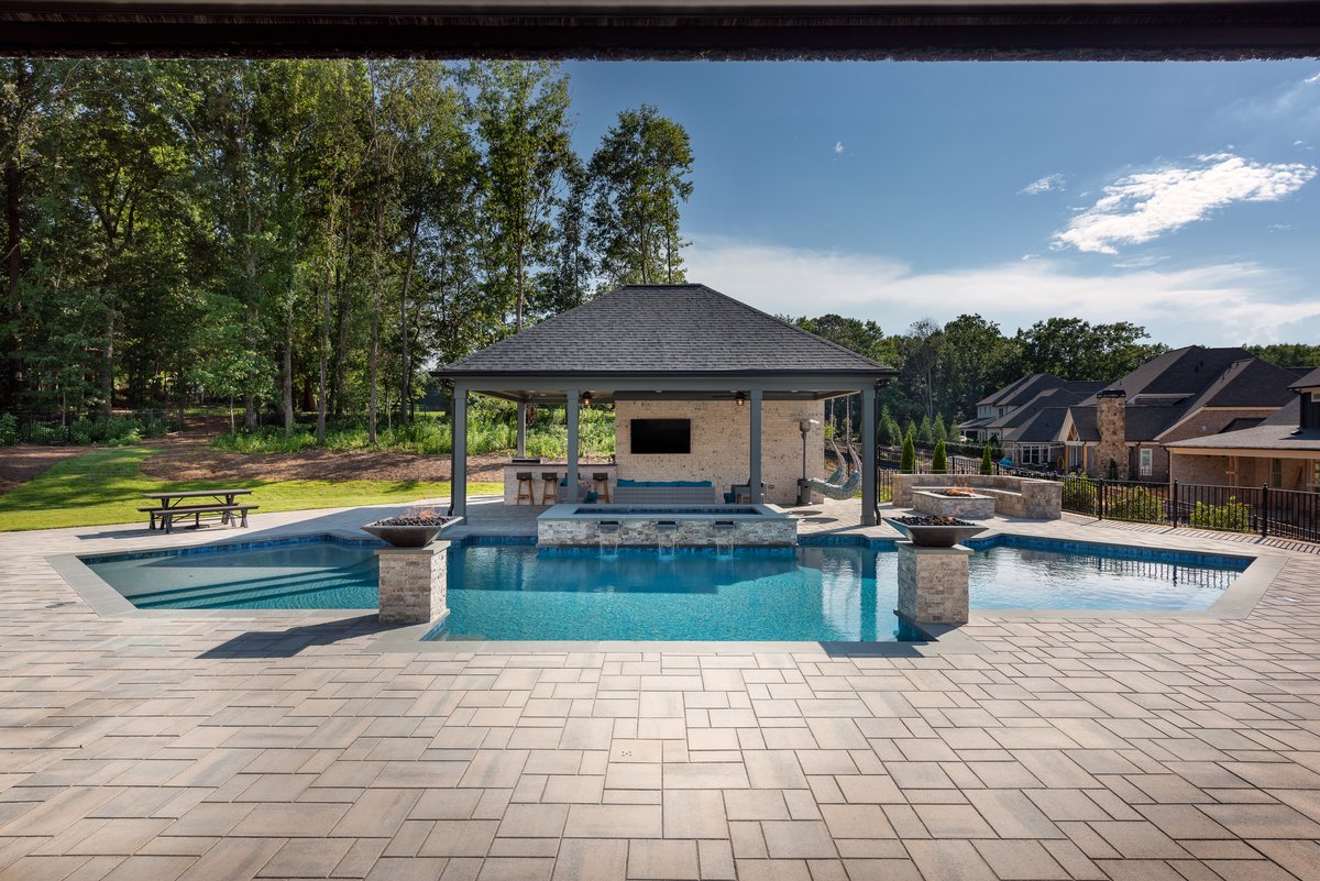 Custom pool and outdoor living detail, Braselton GA project
