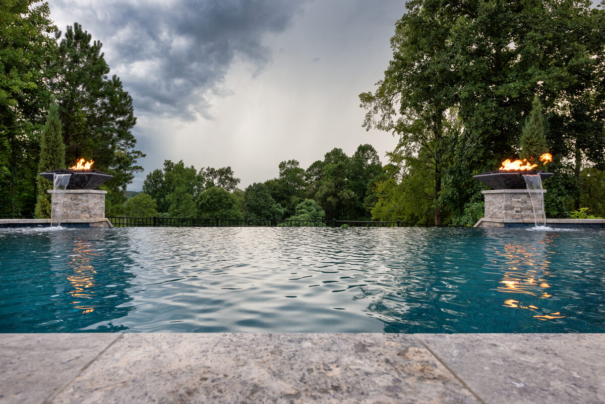 Stone-clad pool wall detail, Jefferson GA project