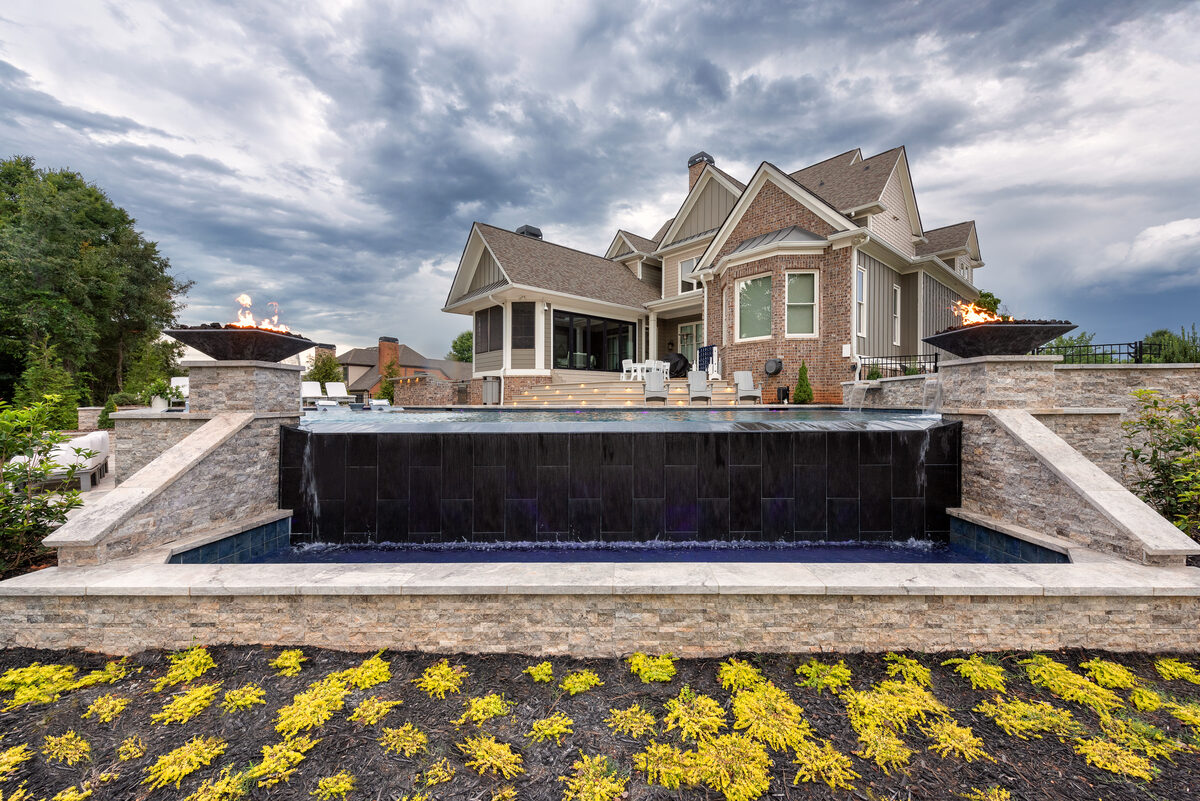 Evening view of pool and outdoor living space, Jefferson GA project